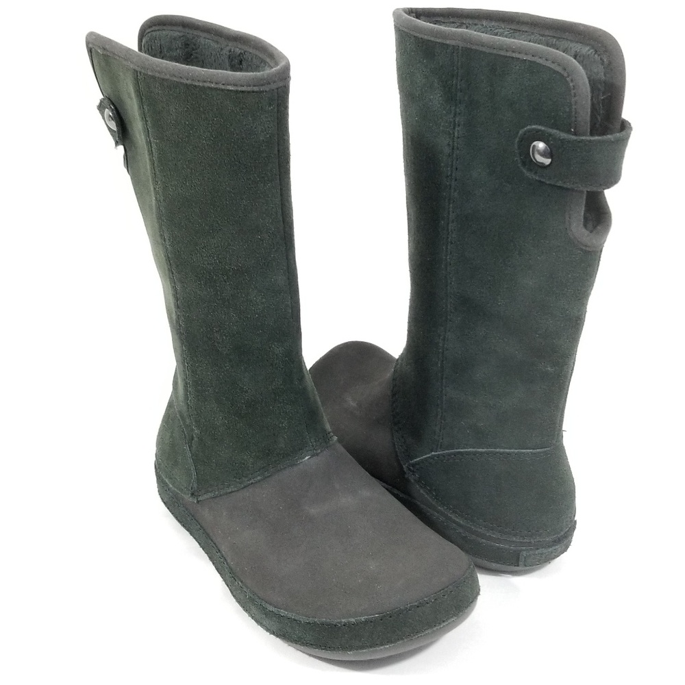 Women's Crocs Black Leather Suede Boots sz 5W Rubber Soles Wet Weather Excellent